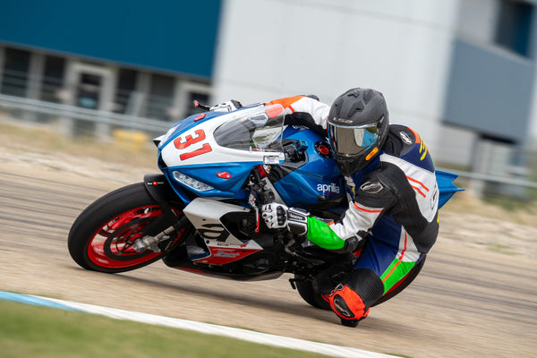 Aprilia RS660 race bike with the WSBK style headlight decals, customer photo from a race weekend
